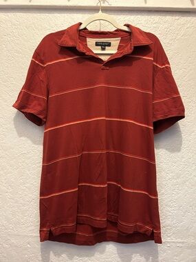 Banana Republic Men’s Rust Red Polo with Cream Stripes